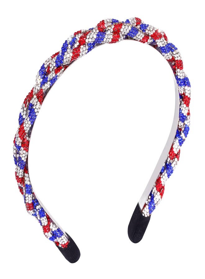 HSWE Rhinestone Headbands Patriotic Crystal Red White Blue Stripes Twist Hairband 4th of July Holiday Party Hair Accessories for Women - Image 1