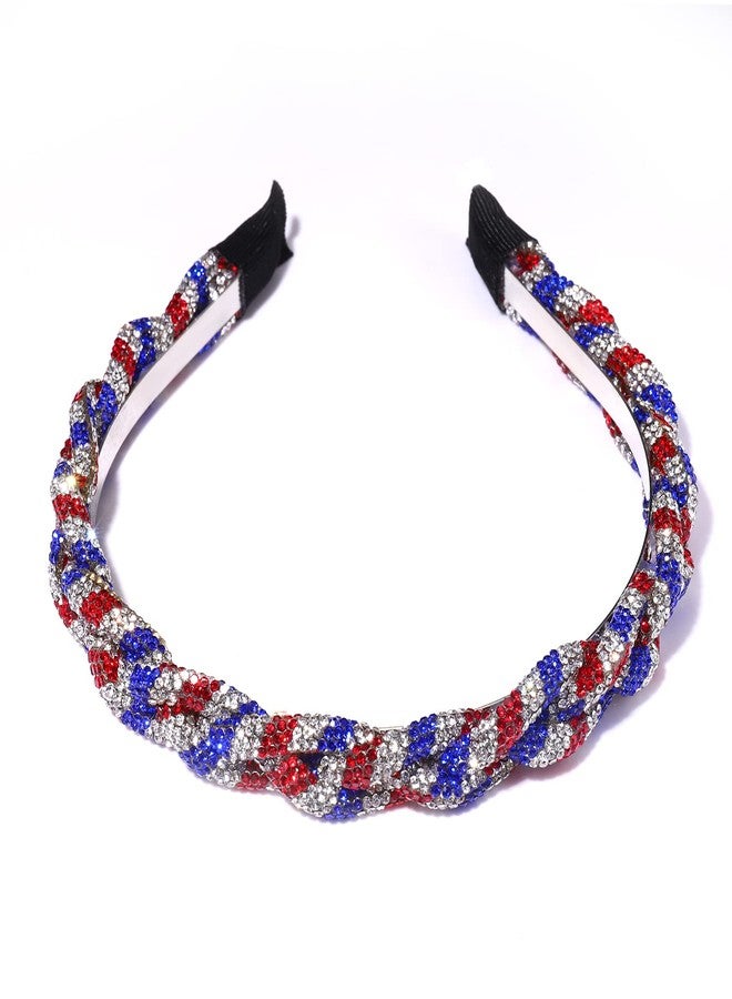 HSWE Rhinestone Headbands Patriotic Crystal Red White Blue Stripes Twist Hairband 4th of July Holiday Party Hair Accessories for Women - Image 2