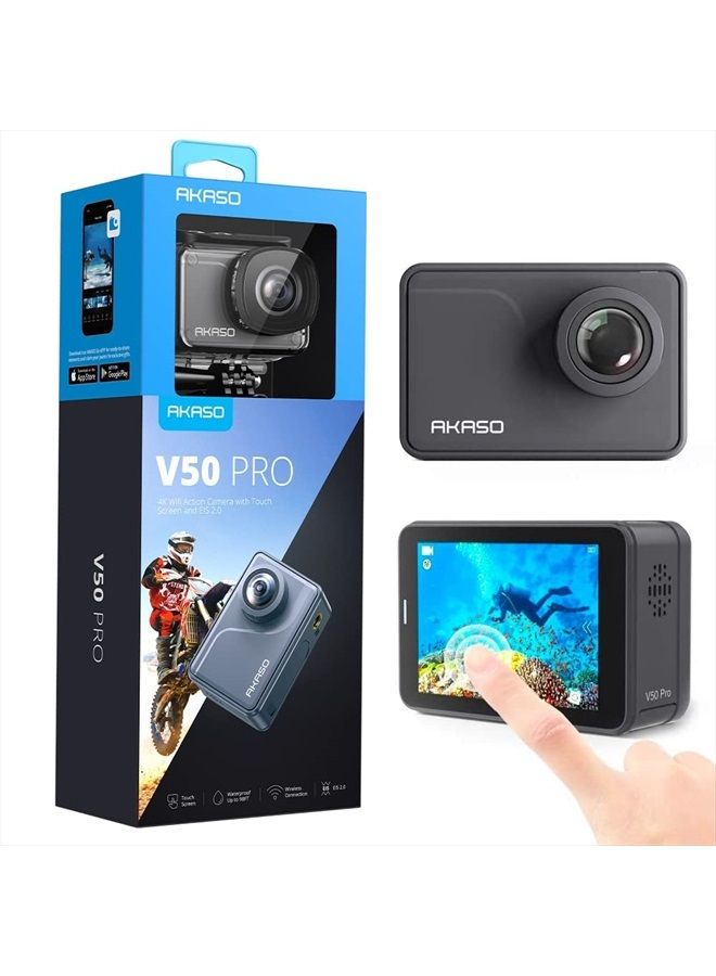 Akaso كاميرا أكشن V50 برو بدقة 4K30fps و20MP مع واي فاي وشاشة تعمل باللمس مقاومة للماء حتى 100 قدم وكاميرا ويب تدعم الميكروفون الخارجي والتحكم عن بُعد مع مجموعة ملحقات الخوذة - Image 1