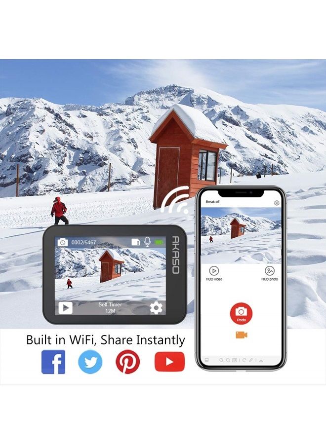 Akaso كاميرا أكشن V50 برو بدقة 4K30fps و20MP مع واي فاي وشاشة تعمل باللمس مقاومة للماء حتى 100 قدم وكاميرا ويب تدعم الميكروفون الخارجي والتحكم عن بُعد مع مجموعة ملحقات الخوذة - Image 5