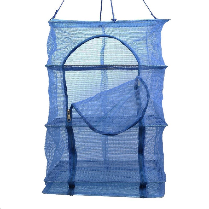 Winterworm 3 Layer High-quality Non-toxic Nylon Netting Collapsible Mesh Hanging Drying Dry Rack Net Food Dehydrator Receive Storage Carrying Bag-Blue (35X35cm/13.8X13.8inch)  - Image 1