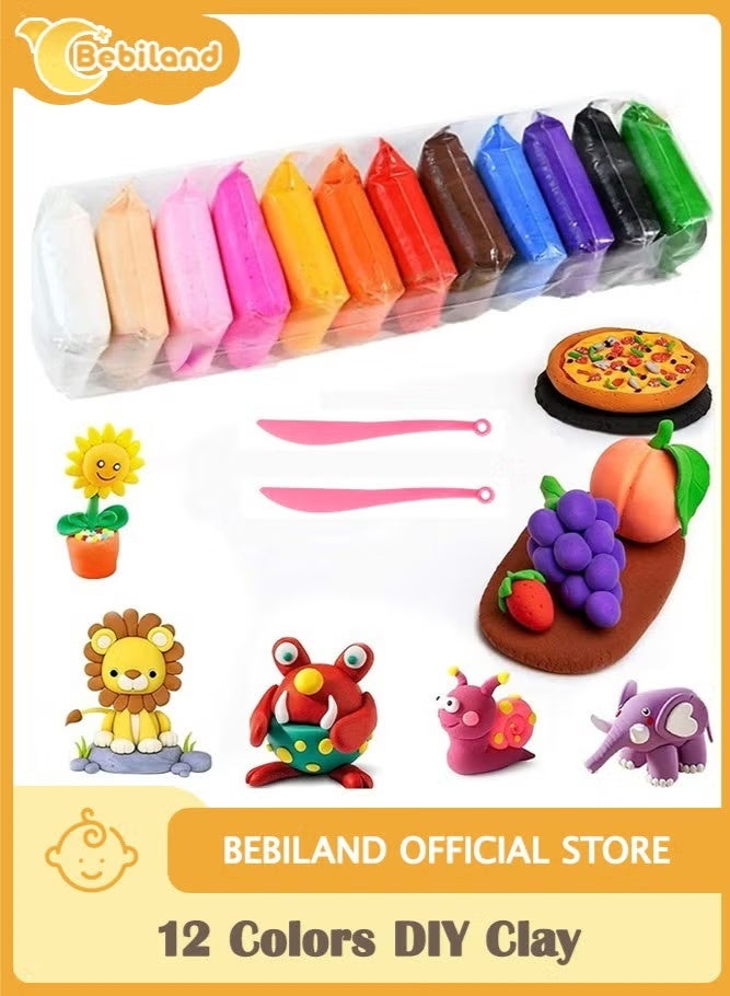 بيبي لاند لعبة تفاعلية من 12 لون من البلاستيسين لتعليم الاطفال، صلصال خفيف للغاية يجف بالهواء ومتعدد الالوان - Image 1