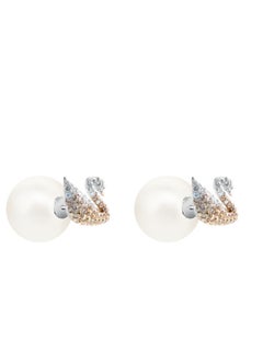 Chomel Rhodium Plated Iconic Swan Pierced Earrings for Women 5215037  - Image 4