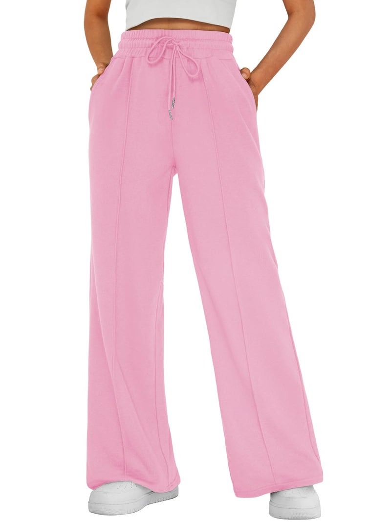 AUTOMET Womens Wide Leg Sweatpants Flare Lightweight Baggy Straight Leg Pants Oversized Joggers Fall Fashion 2025 Pink XL - Image 1