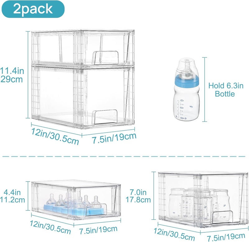 Vtopmart 4 Pack Clear Stackable Storage Drawers,Under Sink and Kitchen Organizers Storage,Easy to Assemble Plastic Drawers for Baby Bottle,Medicine, Bathroom,Cabinet and Pantry Organization - Image 2