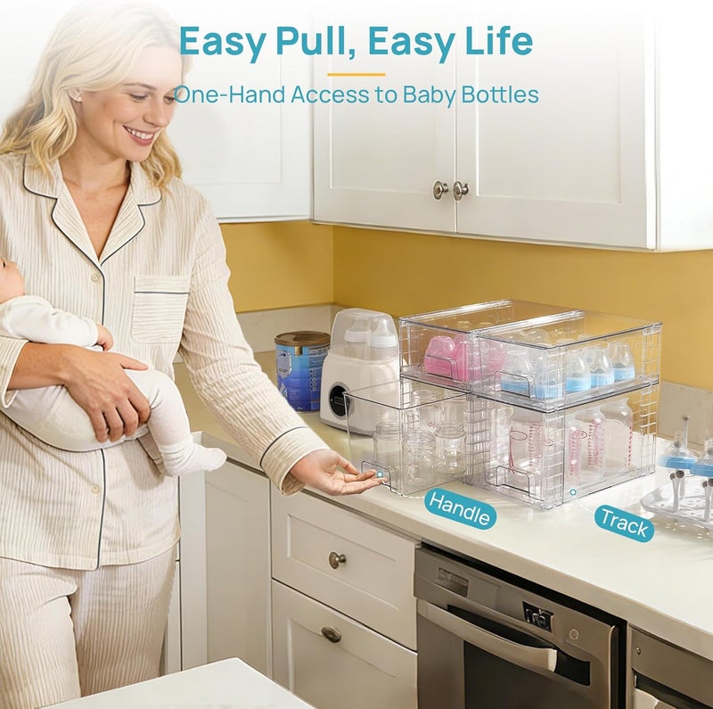 Vtopmart 4 Pack Clear Stackable Storage Drawers,Under Sink and Kitchen Organizers Storage,Easy to Assemble Plastic Drawers for Baby Bottle,Medicine, Bathroom,Cabinet and Pantry Organization - Image 5