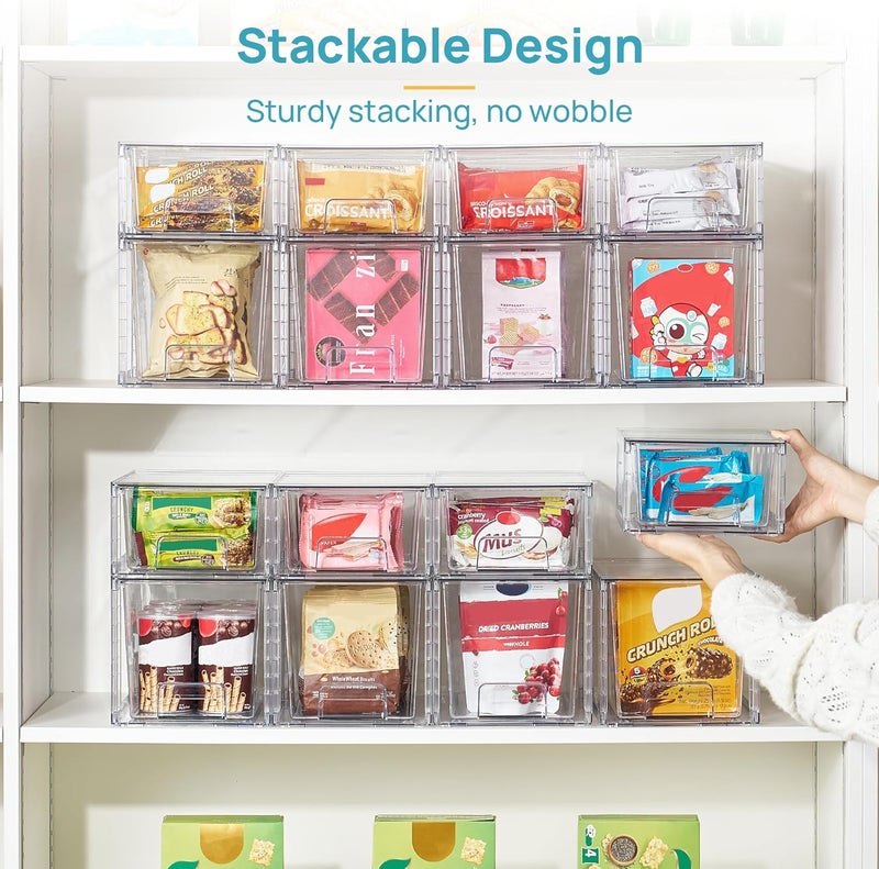 Vtopmart 4 Pack Clear Stackable Storage Drawers,Under Sink and Kitchen Organizers Storage,Easy to Assemble Plastic Drawers for Baby Bottle,Medicine, Bathroom,Cabinet and Pantry Organization - Image 4