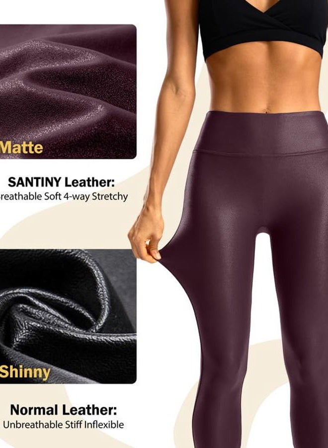 SANTINY Women's Faux Leather Leggings 25''/27''/29''-High Waisted Stretch Leather Pants Pleather Tights for Women（Wine04_29L） Wine - Image 5
