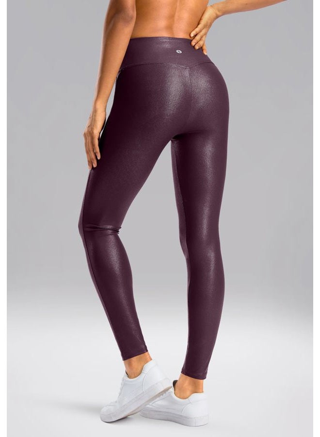 SANTINY Women's Faux Leather Leggings 25''/27''/29''-High Waisted Stretch Leather Pants Pleather Tights for Women（Wine04_29L） Wine - Image 2