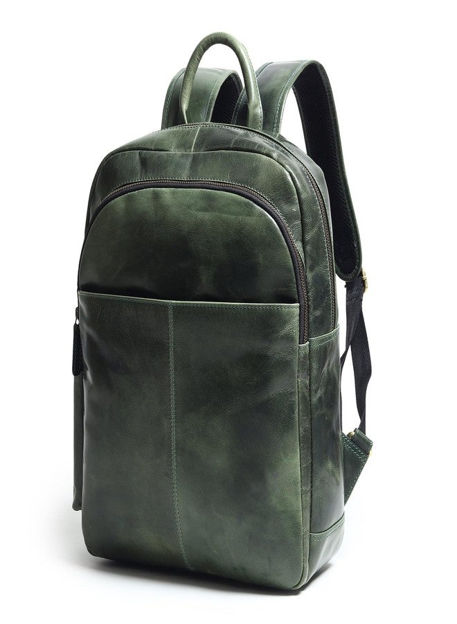 MaheTri Luxury Italian Leather Laptop Backpack for Men (15.6") | Leather Backpack with Padded & Adjustable Straps | Padded Tablet & Laptop Sleeve | Travel, College Bag | Green & Tan (Green) - Image 1