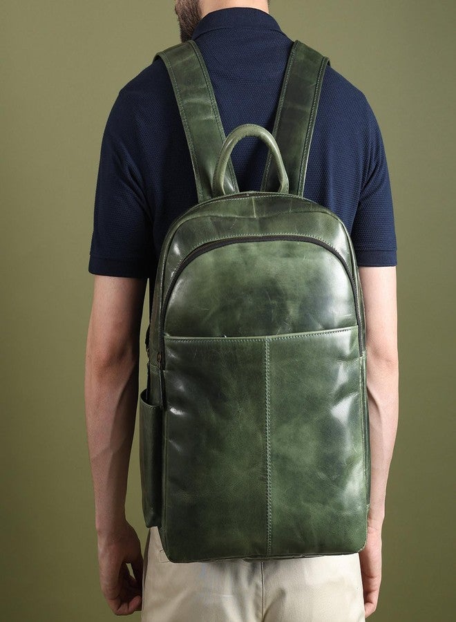 MaheTri Luxury Italian Leather Laptop Backpack for Men (15.6") | Leather Backpack with Padded & Adjustable Straps | Padded Tablet & Laptop Sleeve | Travel, College Bag | Green & Tan (Green) - Image 5