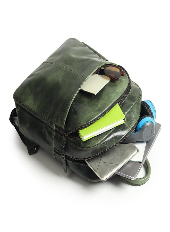 MaheTri Luxury Italian Leather Laptop Backpack for Men (15.6") | Leather Backpack with Padded & Adjustable Straps | Padded Tablet & Laptop Sleeve | Travel, College Bag | Green & Tan (Green) - Image 4
