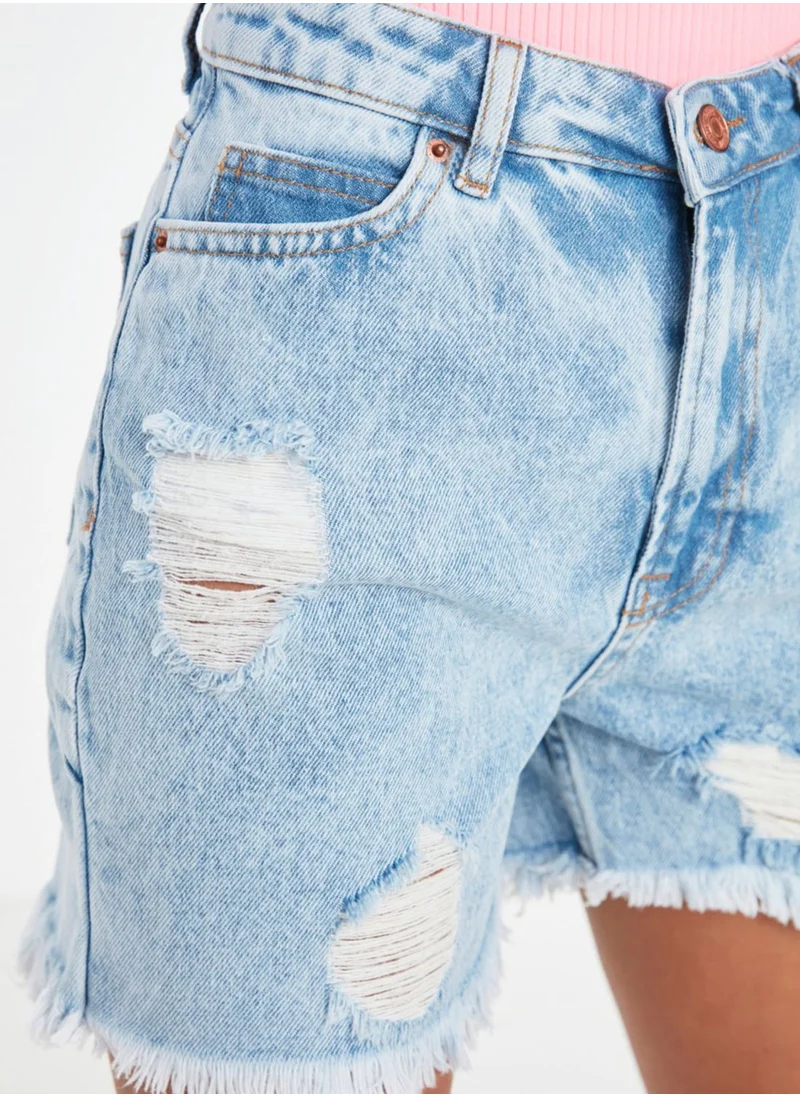 trendyol Ripped Denim Mini Shorts