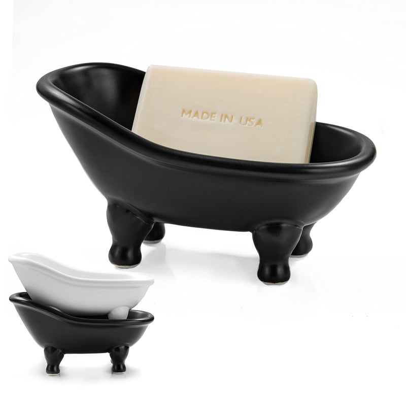 dodococa 1piece 5.6" Black Ceramic Mini Bathtub Soap Dish Small Planter Makeup Organizer Container Hamster Bathtub (Black) - Image 1