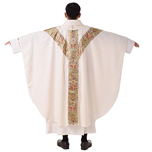 BLESSUME Priest Celebrant Chasuble Catholic Church Father Mass Vestments Robe (Ivory White) - Image 3