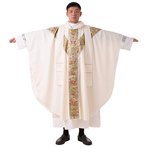 BLESSUME Priest Celebrant Chasuble Catholic Church Father Mass Vestments Robe (Ivory White) - Image 2