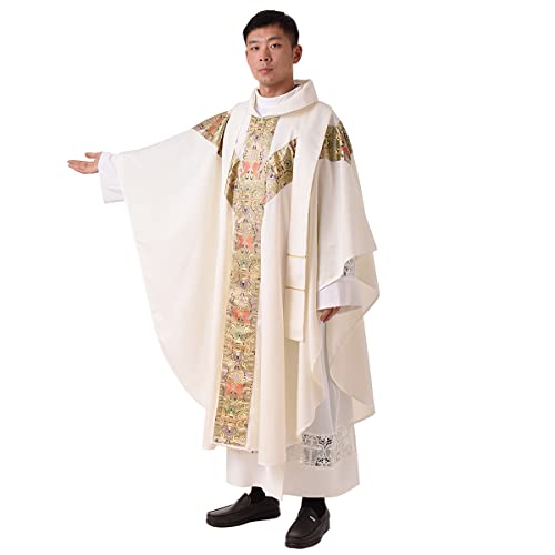 BLESSUME Priest Celebrant Chasuble Catholic Church Father Mass Vestments Robe (Ivory White) - Image 4