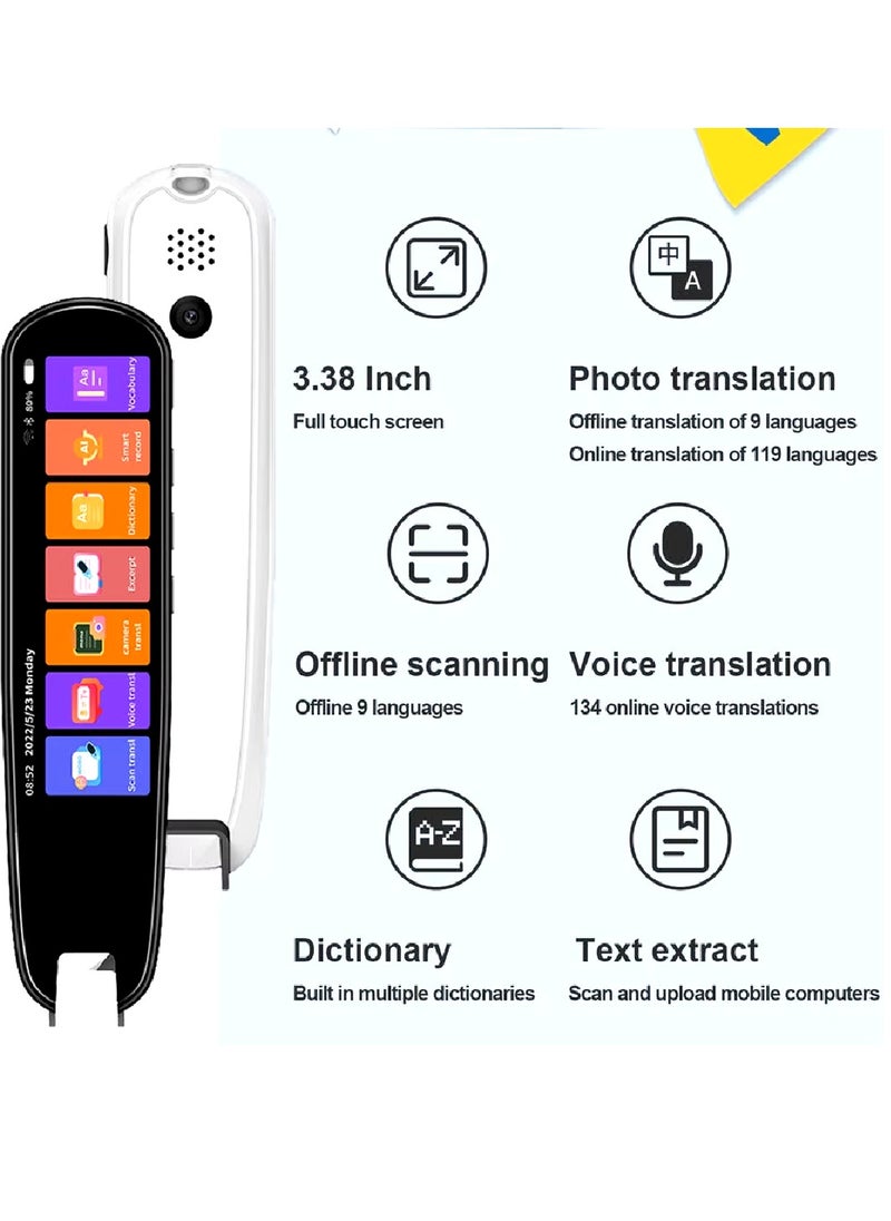 ELTRAZONE - Translator Pen Scanner Pen 134 Language Translator Device 3.38 Inch Full Touch IPS Screen OCR Text To Speech Image Scanner To Text Wifi Wireless Reading Pen With Camera And Speaker For Dyslexia 9 Language Offline Translator With 8GB Internal Storage  Translation Pen White - Image 1