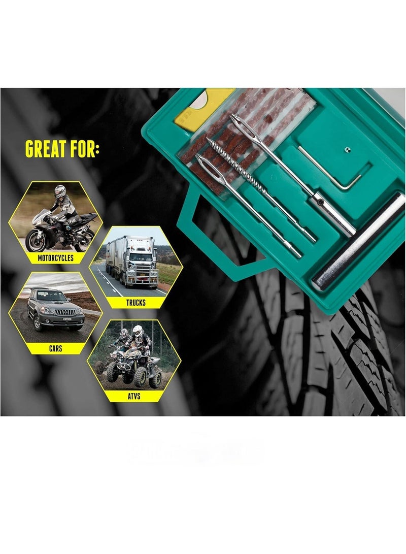 Tire Repair Kit 11pcs Heavy Duty Tire Plug Set, Quick Fix Puncture Plug Flat Patch Universal Emergency Car Tyre Puncture Repair Fix Tire Valve Tools for Car Motorcycle Truck Tractor Trailer ATV RV SUV - Image 4