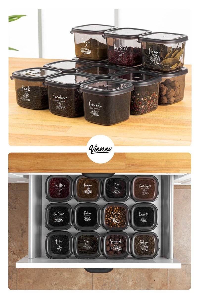 Vienev 12 Pieces 1.75 Liter Peggy Square Food Storage Container with White Screen Printing Label Anthracite - Image 5