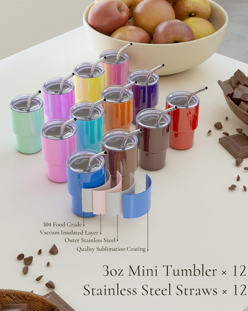 Uirzotn 3Oz Mini Tumbler Shot Glass With Straw And Lid  12 Pack Stainless Steel Sublimation Shot Glasses For Wedding Party Whiskey Cocktail Bar With Straw And Lid - Image 2