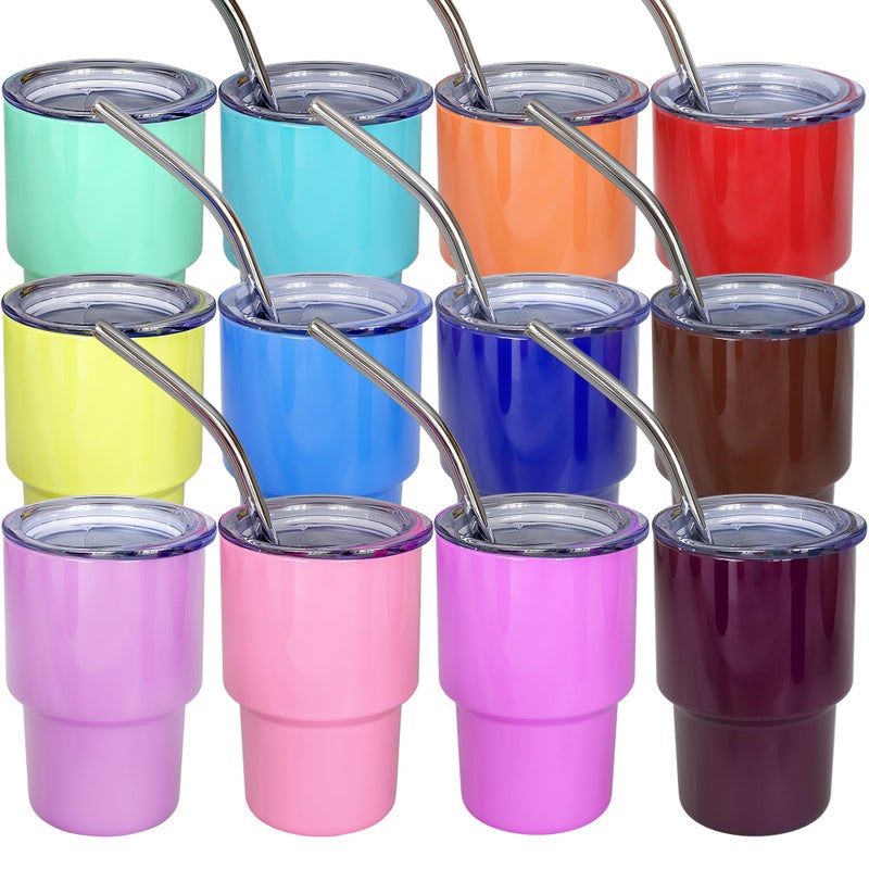 Uirzotn 3Oz Mini Tumbler Shot Glass With Straw And Lid  12 Pack Stainless Steel Sublimation Shot Glasses For Wedding Party Whiskey Cocktail Bar With Straw And Lid - Image 1