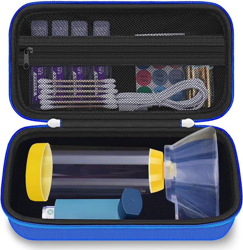 HESPLUS Hard Travel Case for Asthma Inhaler, Inhaler Spacer for Kids and Adults, Masks, Inhaler Holder Asthma Portable Carrying Bag Storage Organizer with Mesh Pocket for Medicine, Blue (CASE ONLY)