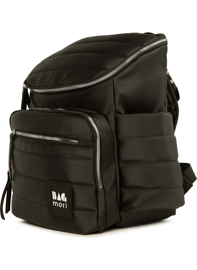 Bagmori Black Covered Garnished Satin Mother Baby Care Backpack
