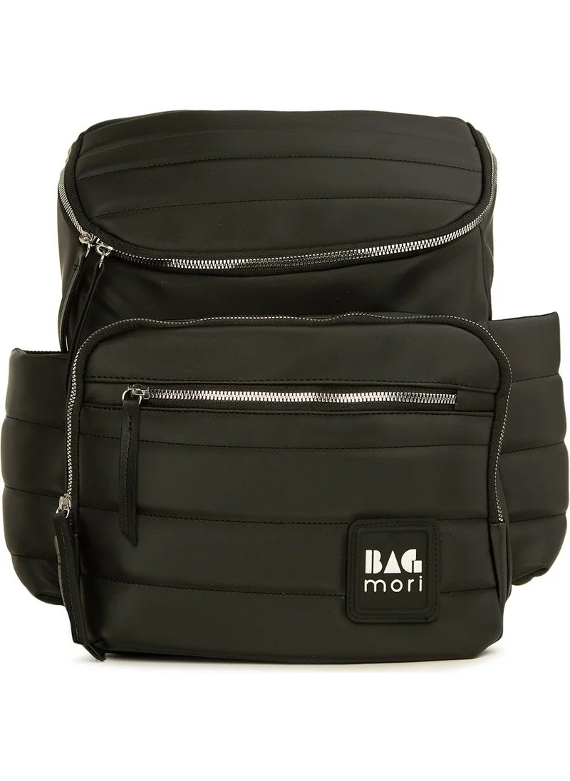 Bagmori Black Covered Garnished Satin Mother Baby Care Backpack