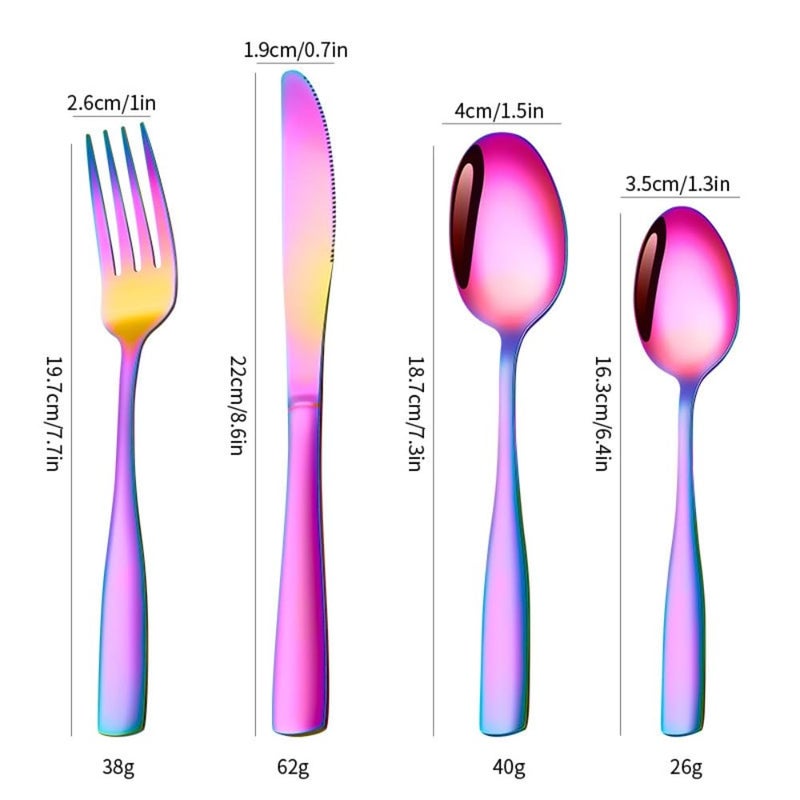TURBID Cutlery Set 4 Piece Stainless Steel Flatware Silverware Sets with Square Edge Service Elegant Tableware Included Knives Forks Spoons Mirror Finished Dishwasher Safe Rainbow Set of 4 - Image 2