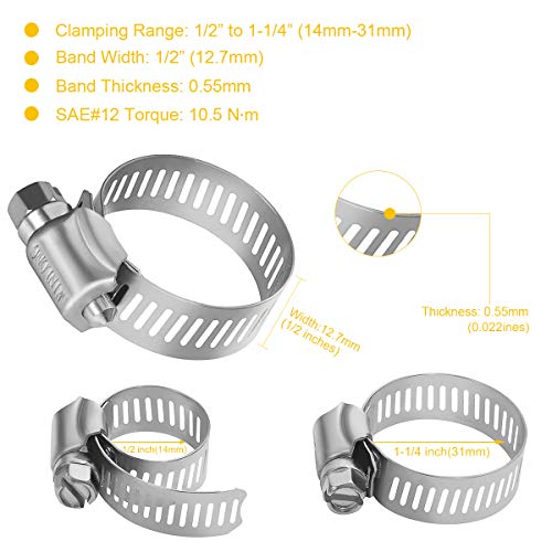 WIN-LONG Winlong Stainless Steel Hose Clamps - 16 Pack Worm Gear Drive Hose Clamps SAE 12 Clamping Range of 1/2'' to 1-1/4'' (14mm-31mm) for Automotive Plumbing, 1/2 Inch, 3/4 Inch, 1 Inch Clamps - Image 3