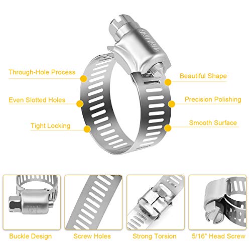 WIN-LONG Winlong Stainless Steel Hose Clamps - 16 Pack Worm Gear Drive Hose Clamps SAE 12 Clamping Range of 1/2'' to 1-1/4'' (14mm-31mm) for Automotive Plumbing, 1/2 Inch, 3/4 Inch, 1 Inch Clamps - Image 4