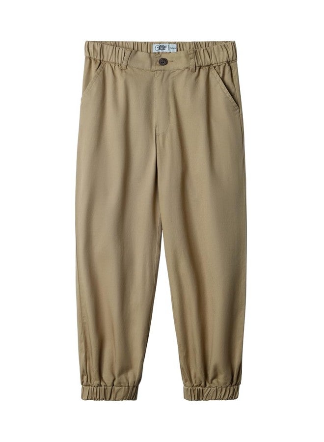 The Souled Store Solids: Beige Breeze Girls Buttoned Regular Fit Cotton Pants (2-8 Yrs) - Image 1