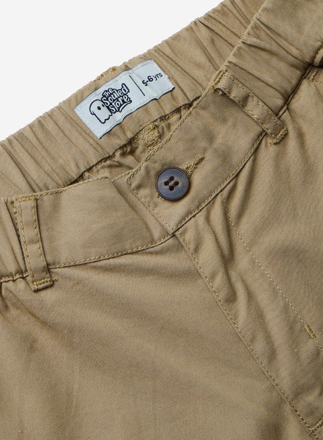 The Souled Store Solids: Beige Breeze Girls Buttoned Regular Fit Cotton Pants (2-8 Yrs) - Image 3