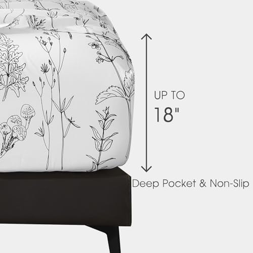HYPREST Full Size Bed Sheets,Deep Pocket Sheets Fits Mattress up to 18 inch, 1800 Thread Count Leaf Floral Sheets Soft Cute Breathable Shabby Chic, Oeko-Tex Certificated - Image 3