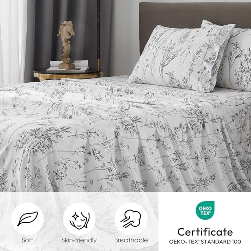 HYPREST Full Size Bed Sheets,Deep Pocket Sheets Fits Mattress up to 18 inch, 1800 Thread Count Leaf Floral Sheets Soft Cute Breathable Shabby Chic, Oeko-Tex Certificated - Image 2