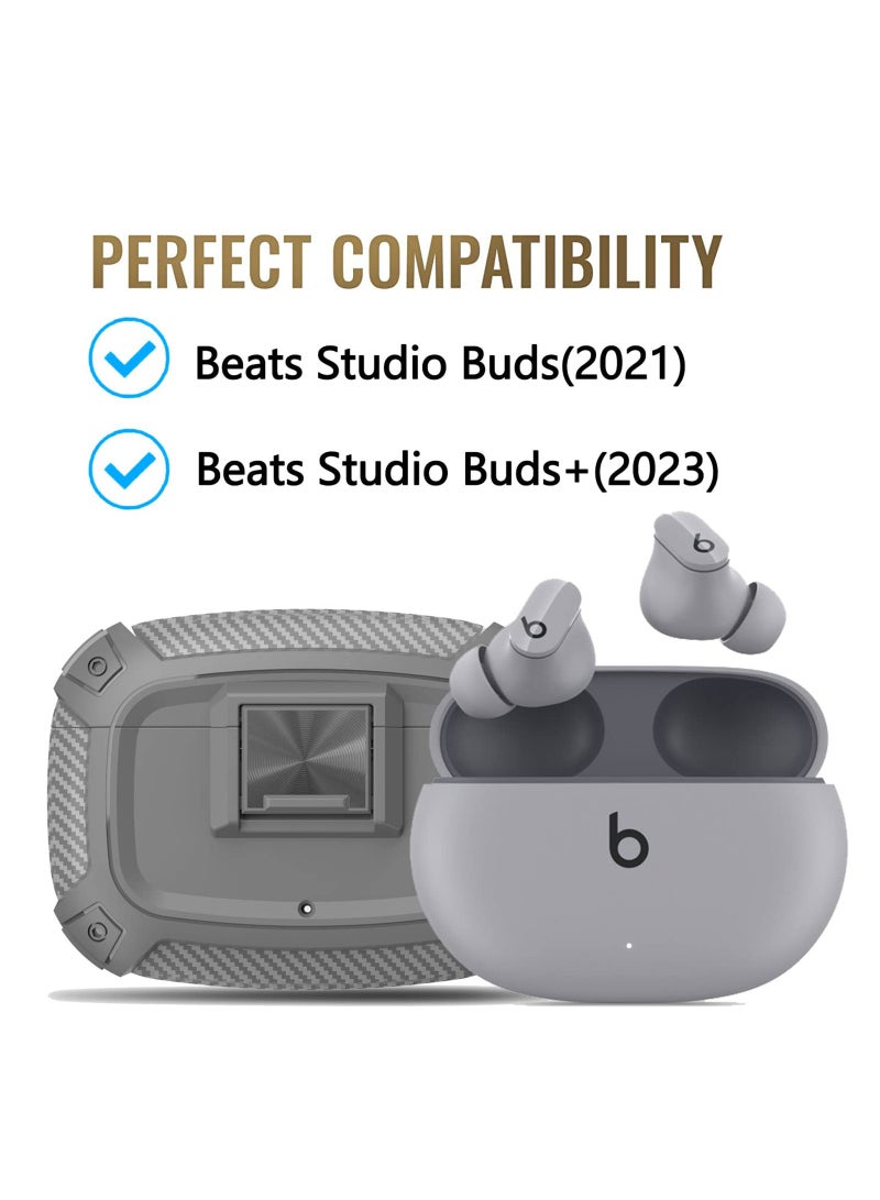 Earphone Protactive Case Compatible with Beats Studio Buds Plus (2023) Upgrade Secure Lock for Beats Studio Buds+ (2023) Compatible with Beats Studio Buds (2021) Cover with Hook (Grey) - Image 2