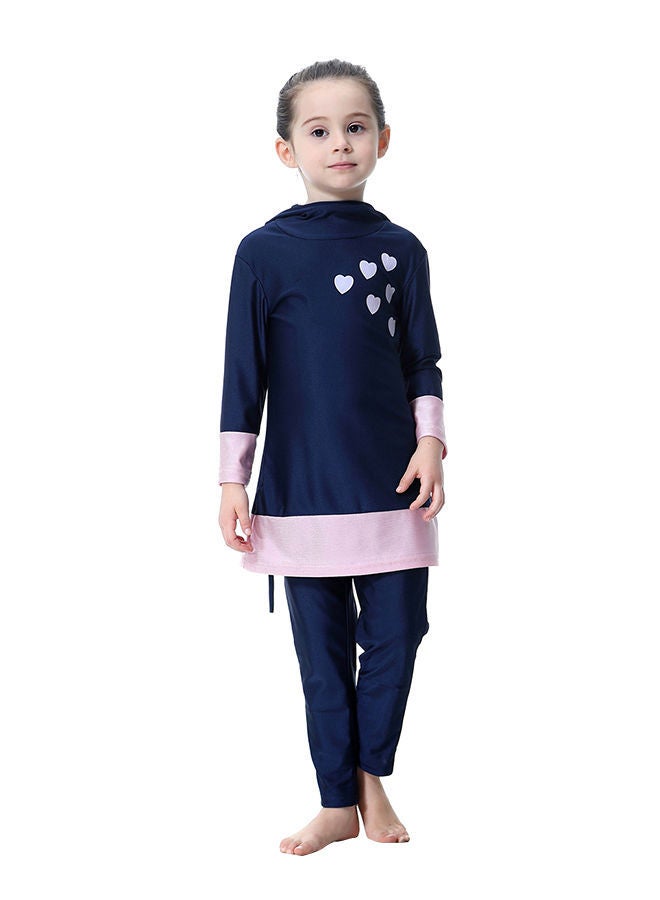 NIBEMINENT Hooded Neck Split Swimsuit Dark Blue/Pink - Image 1
