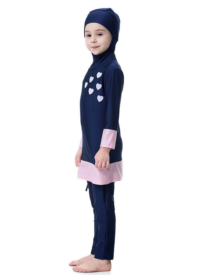 NIBEMINENT Hooded Neck Split Swimsuit Dark Blue/Pink - Image 3