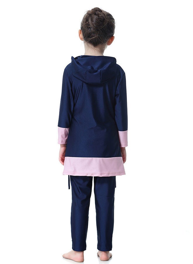 NIBEMINENT Hooded Neck Split Swimsuit Dark Blue/Pink - Image 2