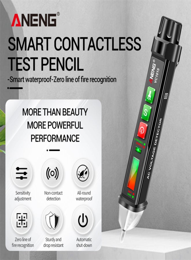 ANENG ANENG VC1015 Non-contact AC Voltage Tester 12V-1000V Portable Waterproof NCV AC Voltage Detector LED Measuring Pen with Zero/ Live Wire Recognition, Flashlight, Alarm Buzzer - Image 2
