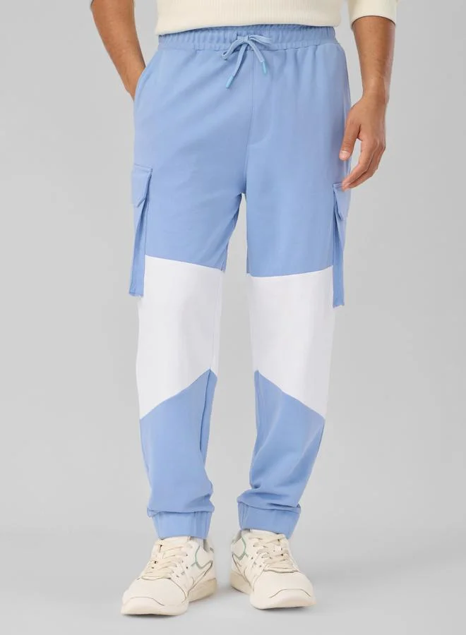 The Souled Store Men Blue Color Block Utility Cargo Joggers