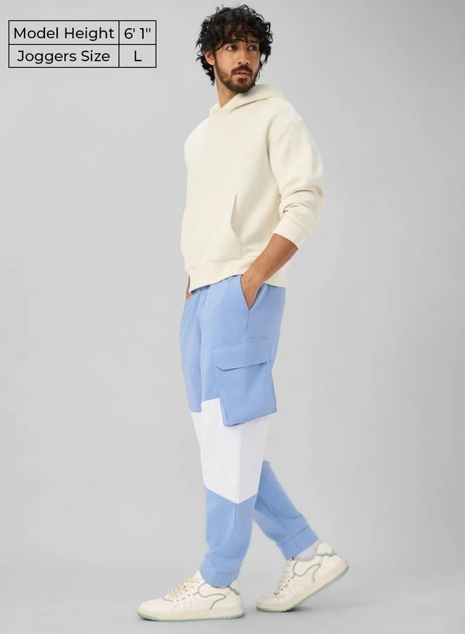 The Souled Store Men Blue Color Block Utility Cargo Joggers