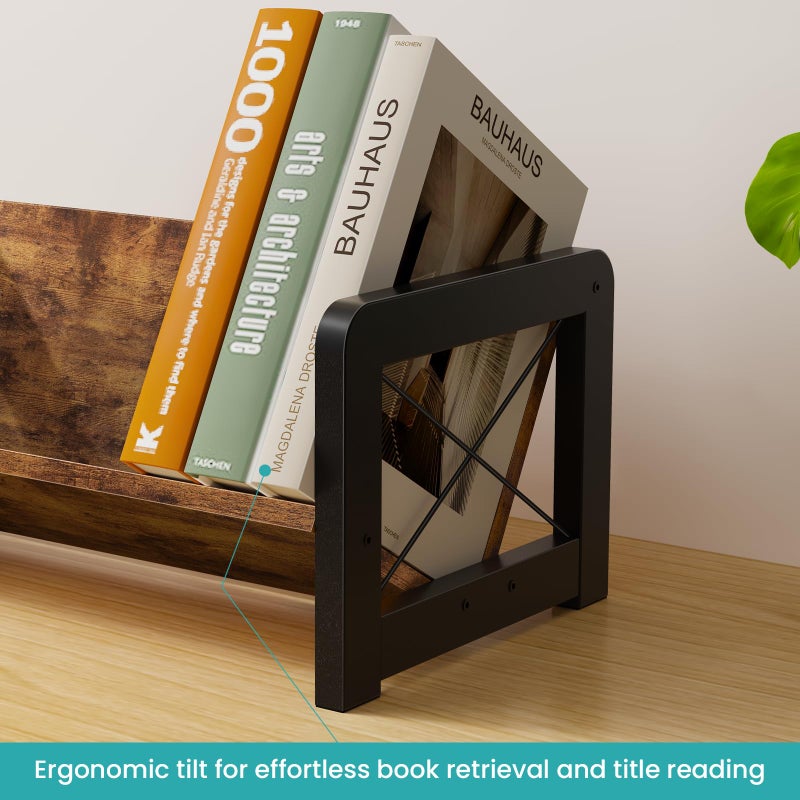 ELITEROO Desktop Bookshelf Organizer, Wood Slanted Desk Bookshelf, Small Tabletop Book Rack, Portable Mini Bookcase for Book Display, Cookbooks, Kids Reading, Office & Home Storage, Rustic Brown - Image 4