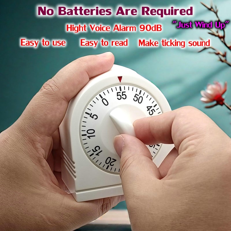 NUOSWEK 60 Minute Wind Up Timer, Visual Mechanical Timer with Loud Alarm, Manual Countdown Timers for Classroom, Home, Study and Cooking (2 Pack) - Image 4