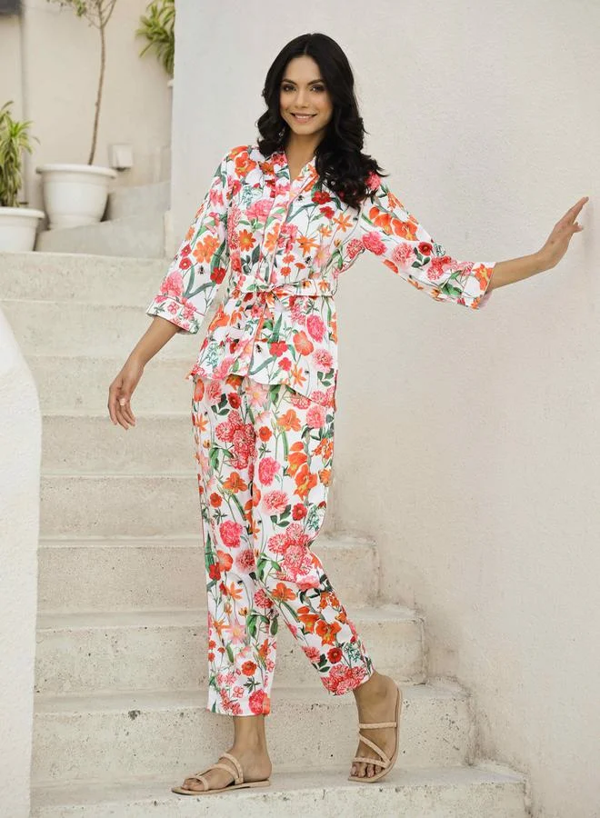 sanskrutihomes Floral Print Tie Belt Top & Trouser Co-Ords by Styli
