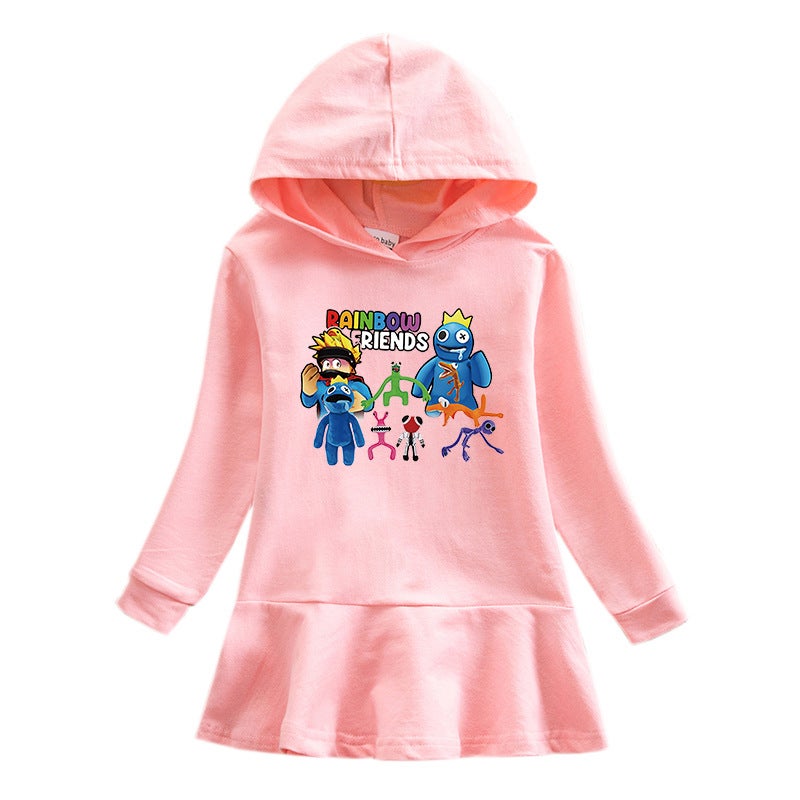 2023 New Children'S Hooded Sweatshirt Dress Cartoon Girl Baby Casual Western Style Dress - Image 3