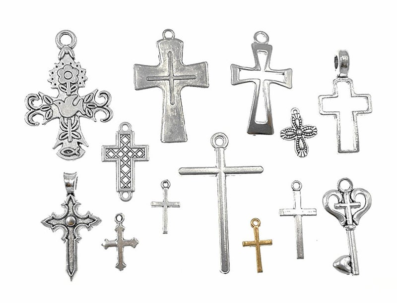 Kinteshun Christian Cross Charm Assorted Alloy Crucifix Pendant Connector for DIY Necklace Bracelet Jewelry Making Accessaries(25pcs,Antique Silver) - Image 4