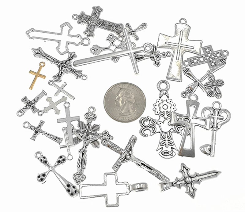 Kinteshun Christian Cross Charm Assorted Alloy Crucifix Pendant Connector for DIY Necklace Bracelet Jewelry Making Accessaries(25pcs,Antique Silver) - Image 2