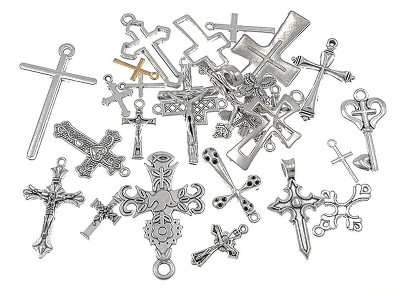 Kinteshun Christian Cross Charm Assorted Alloy Crucifix Pendant Connector for DIY Necklace Bracelet Jewelry Making Accessaries(25pcs,Antique Silver) - Image 3